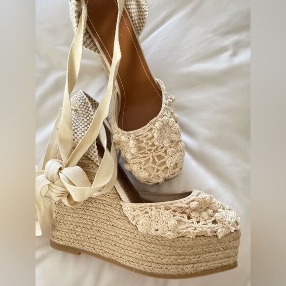 Polo Ralph Lauren Cream Macrame Wedge Espadrille - Picture 2 of 4